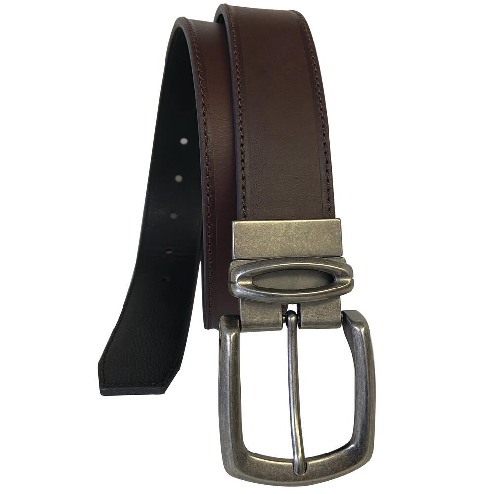RW Rugged Wear Men’s Full Grain Leather Reversible Belt — Brown/Black, Classic & Durable (40")