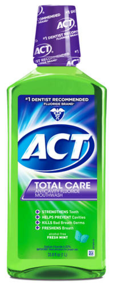 ACT® Total Care Anticavity Fluoride Mouthwash — Fresh Mint, 33.8 oz, Strengthens Enamel & Fights Cavities