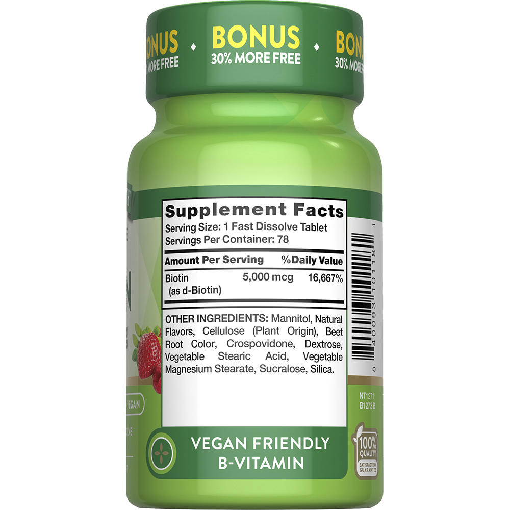 Nature’s Truth® Biotin 5,000 mcg Fast Dissolve Tablets — 78 Count, Daily Hair & Skin Beauty Support