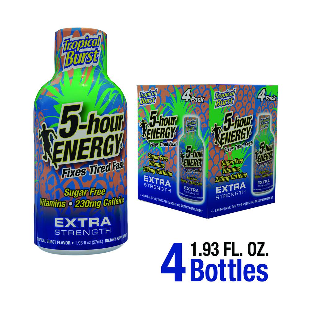 5-hour ENERGY® Extra Strength Energy Shot — Tropical Burst, 4 Count, Fast Energy & Focus Boost