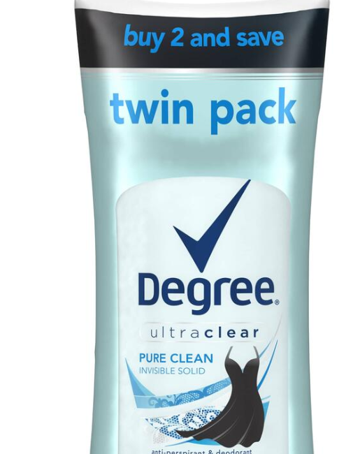 Degree® UltraClear Pure Clean Antiperspirant Deodorant — 2.6 oz, 2 Pack, No White Marks Protection