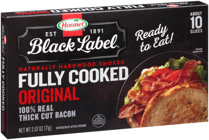 Hormel Hormel Black Label Fully Cooked Bacon Strips – Premium Smoked Ready-to-Serve Bacon, 2.52 oz