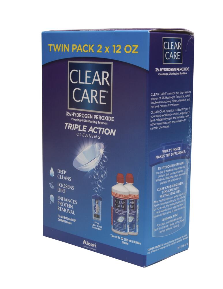 CLEAR CARE Contact Lens Cleaning Solution 2 Pack - 12 oz, Easy to Use, Ideal for Cleaning Contact Lenses
