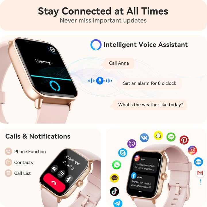 Women's Smartwatch for Android & iPhone – Bluetooth Calls, Heart Rate, SpO2 & Sleep Monitor with 100+ Sports Modes