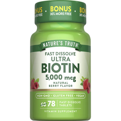 Nature’s Truth® Biotin 5,000 mcg Fast Dissolve Tablets — 78 Count, Daily Hair & Skin Beauty Support