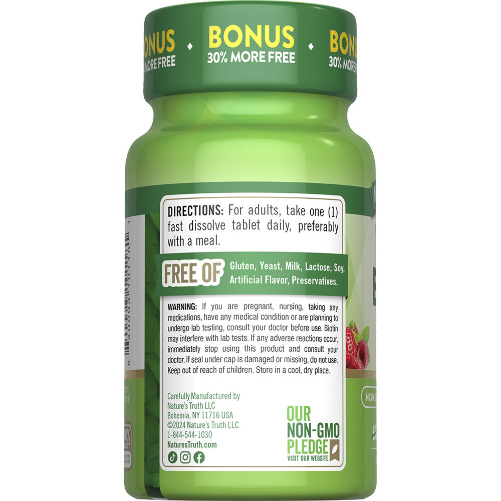 Nature’s Truth® Biotin 5,000 mcg Fast Dissolve Tablets — 78 Count, Daily Hair & Skin Beauty Support