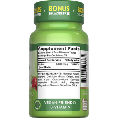 Nature’s Truth® Biotin 5,000 mcg Fast Dissolve Tablets — 78 Count, Daily Hair & Skin Beauty Support