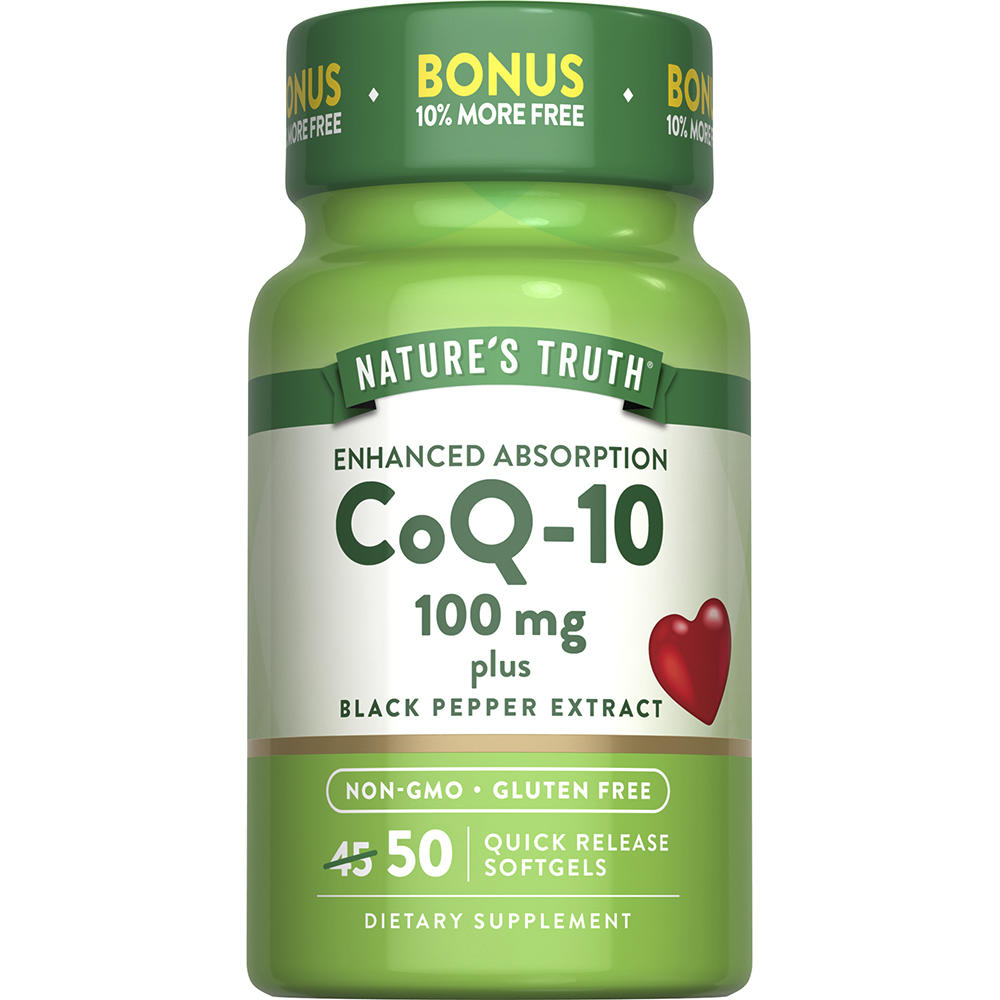 Nature’s Truth® CoQ10 100mg Softgels with Black Pepper — 50 Count, Heart Health Support