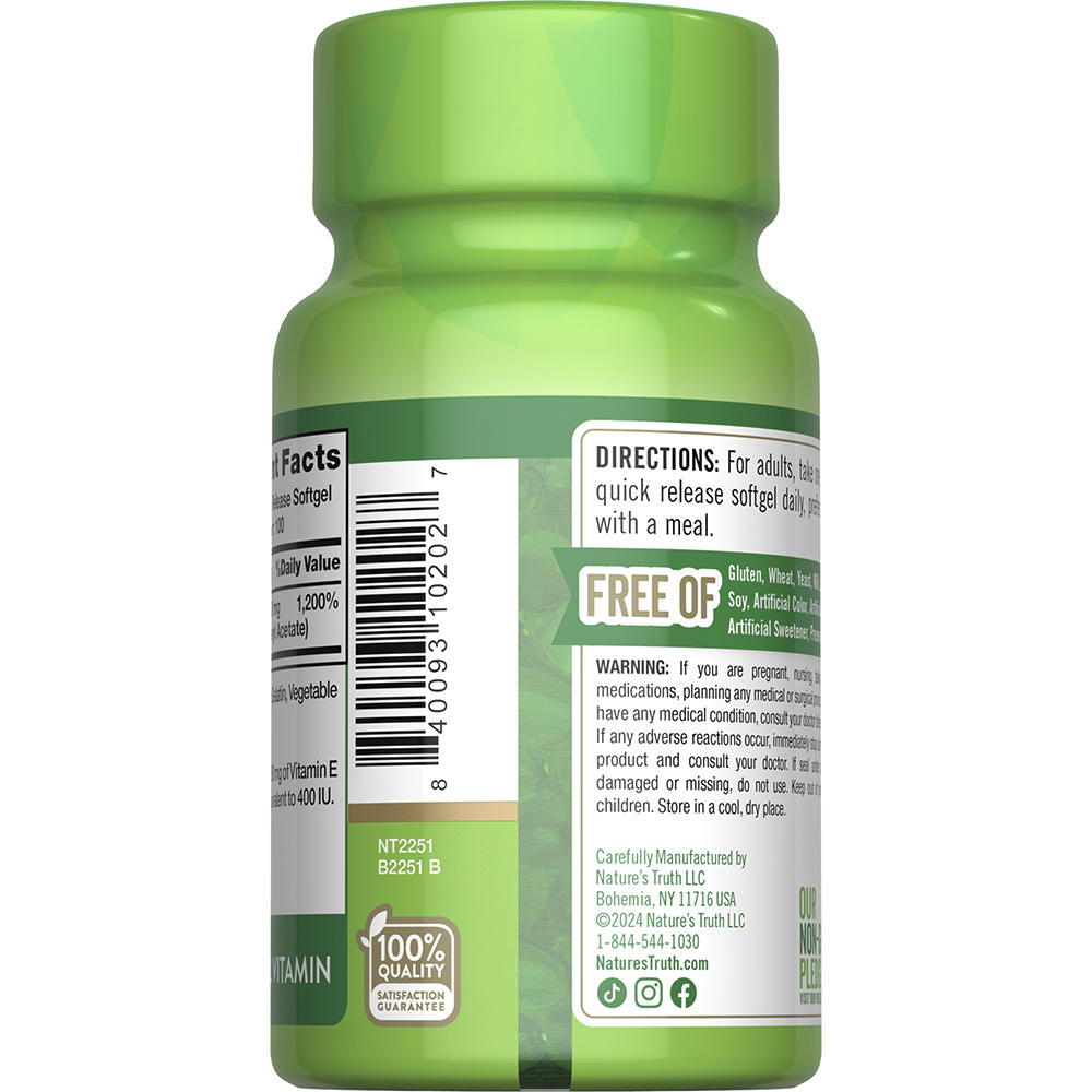 Nature’s Truth® Vitamin E 180mg Softgels — 100 Count, Antioxidant & Skin Support