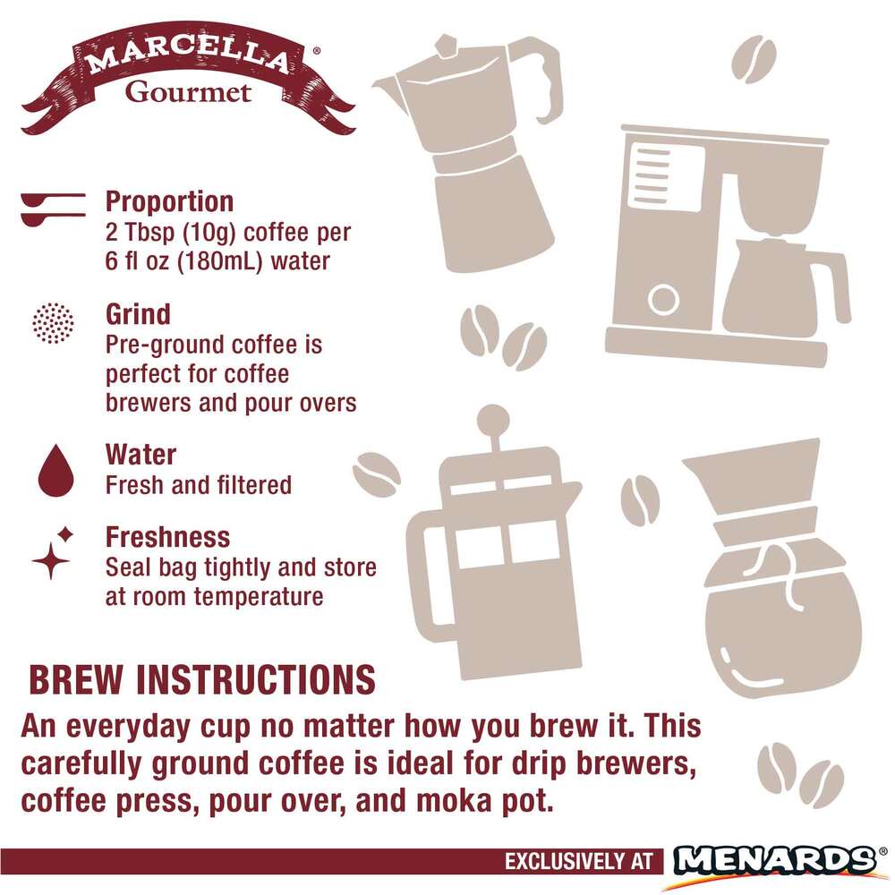 Marcella® Original Blend 100% Arabica Medium Roast Gourmet Ground Coffee – Rich & Smooth, 32 oz