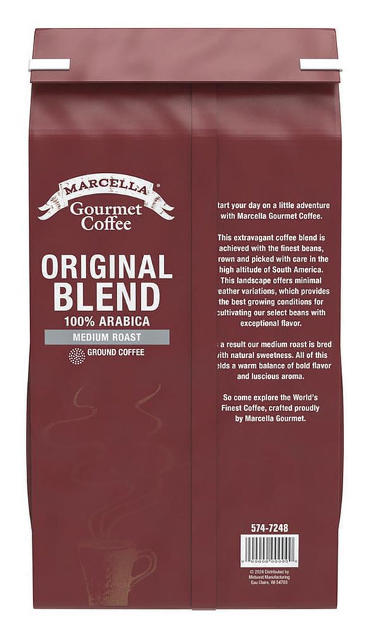 Marcella® Original Blend 100% Arabica Medium Roast Gourmet Ground Coffee – Rich & Smooth, 32 oz