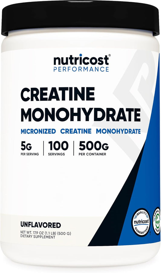 Nutricost Nutricost Creatine Monohydrate Powder – Micronized Unflavored Creatine Supplement, 5000mg (5g) Per Serving, 100 Servings for Strength, Performance & Recovery, 500g (17.9 oz)