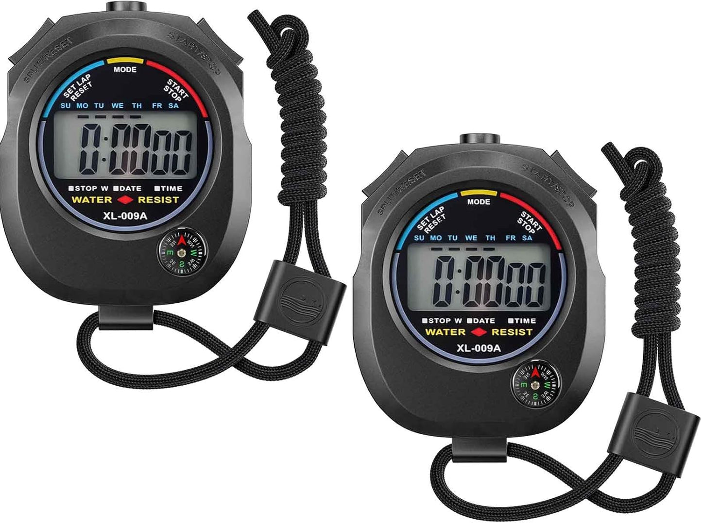 2-Pack Digital Stopwatch Timer – Large Display Multi-Function Sports Stopwatches with Lap Split, Date, Time & Alarm, Electronic Timer for Coaches, Swimming, Running, Fitness, Referees, Kids & Adults