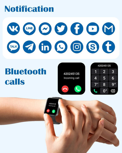 RUIMEN RUIMEN Smart Watch for Men & Women – Bluetooth Calling Smartwatch Compatible with iPhone & Android, 1.85" HD Screen, Heart Rate Monitor, 100+ Sports Modes, Waterproof Fitness Tracker, Black