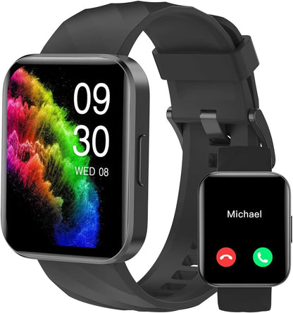 RUIMEN RUIMEN Smart Watch for Men & Women – Bluetooth Calling Smartwatch Compatible with iPhone & Android, 1.85" HD Screen, Heart Rate Monitor, 100+ Sports Modes, Waterproof Fitness Tracker, Black