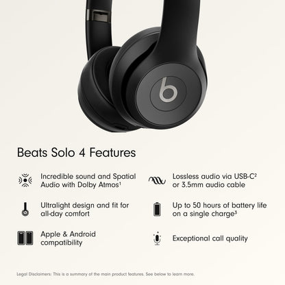 Beats Beats Solo 4 Bluetooth Headphones – Ultra-Lightweight On-Ear Design with Powerful Sound & Long Battery Life