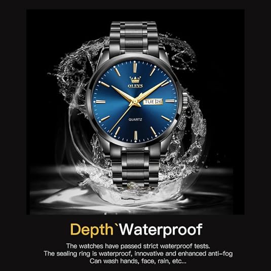OLEVS OLEVS Men's Gold Watch – Waterproof Stainless Steel Luxury Dress Watch with Date Display, Lightweight Classic Wristwatch for Business & Casual Wear, White, Blue & Green Dial Options