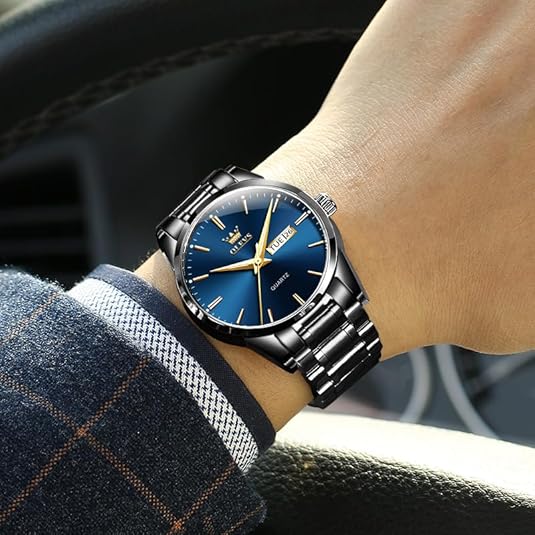 OLEVS OLEVS Men's Gold Watch – Waterproof Stainless Steel Luxury Dress Watch with Date Display, Lightweight Classic Wristwatch for Business & Casual Wear, White, Blue & Green Dial Options