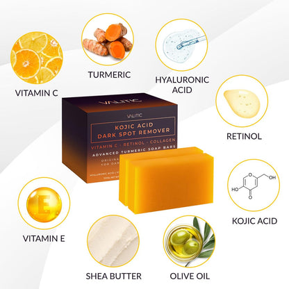 VALITIC VALITIC Kojic Acid Dark Spot Remover Soap Bars – Vitamin C, Retinol, Collagen & Turmeric Soap with Hyaluronic Acid, Shea Butter & Olive Oil for Brighter Skin, 2-Pack
