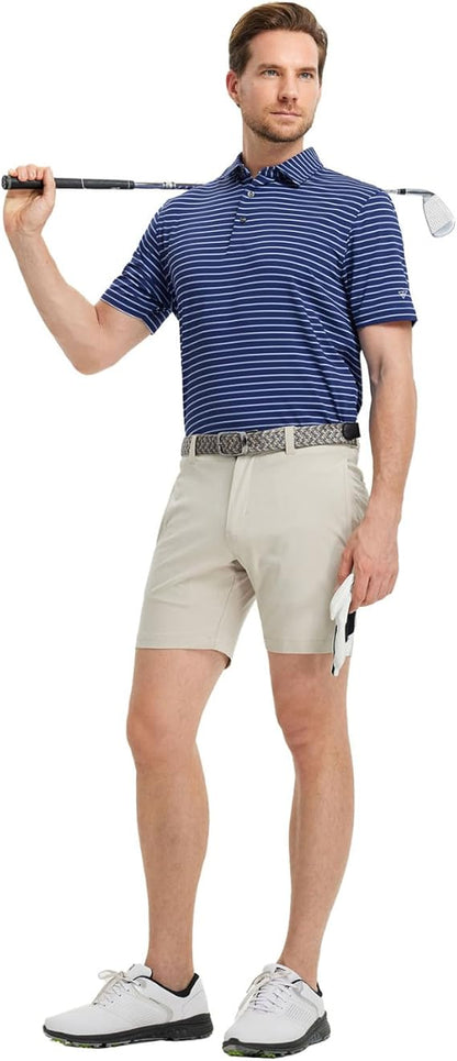 M MAELREG M MAELREG Men's Golf Polo Shirt – Moisture-Wicking Striped Dry-Fit Performance Shirt, Breathable Short Sleeve Polo for Golf, Sports, Work & Business Casual Wear
