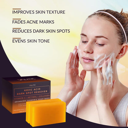 VALITIC VALITIC Kojic Acid Dark Spot Remover Soap Bars – Vitamin C, Retinol, Collagen & Turmeric Soap with Hyaluronic Acid, Shea Butter & Olive Oil for Brighter Skin, 2-Pack