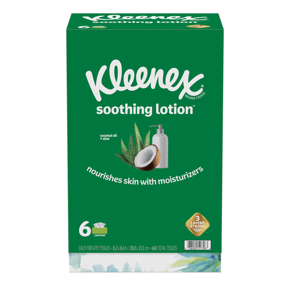 Kleenex Soothing Lotion Tissues — Ultra Soft Comfort for Everyday Use (6 Pack)
