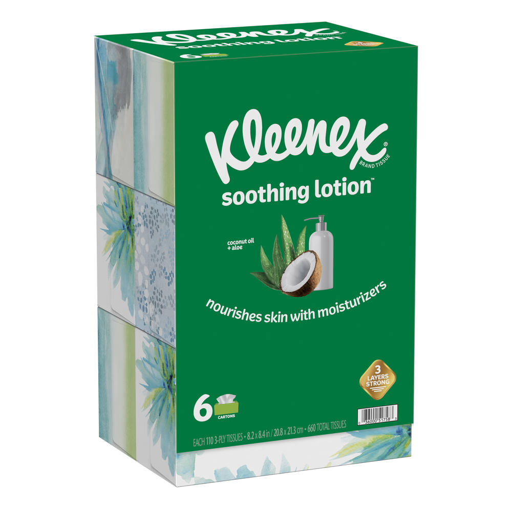 Kleenex Soothing Lotion Tissues — Ultra Soft Comfort for Everyday Use (6 Pack)