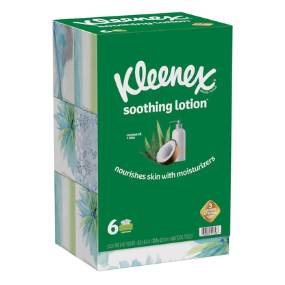 Kleenex Soothing Lotion Tissues — Ultra Soft Comfort for Everyday Use (6 Pack)