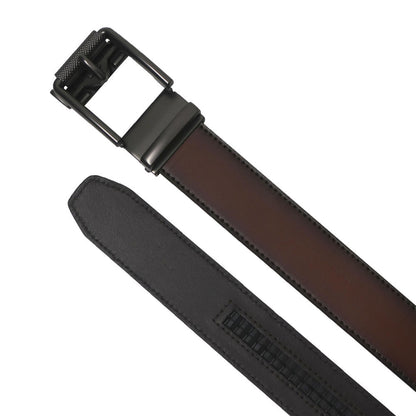 otion by Boconi Men’s Cognac Leather Track Lock Belt — Sleek, Adjustable Fit