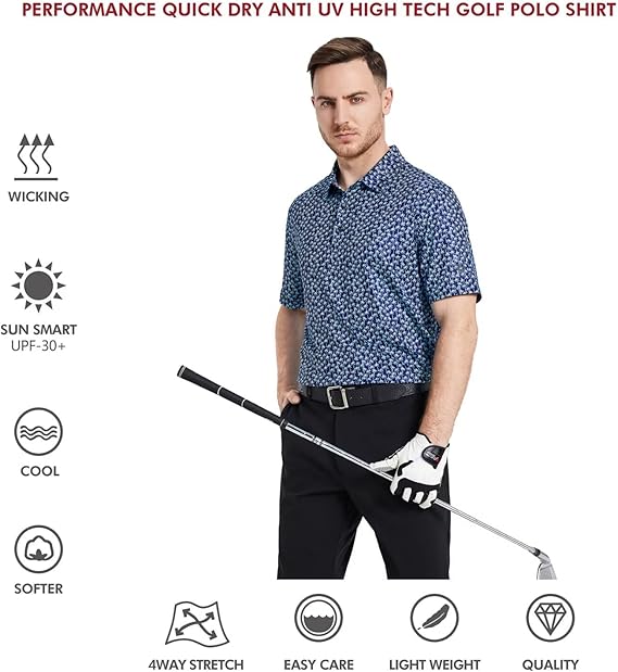 Men's Performance Golf Shirt – Breathable Dry-Fit Polo with Moisture-Wicking Fabric & Printed Design