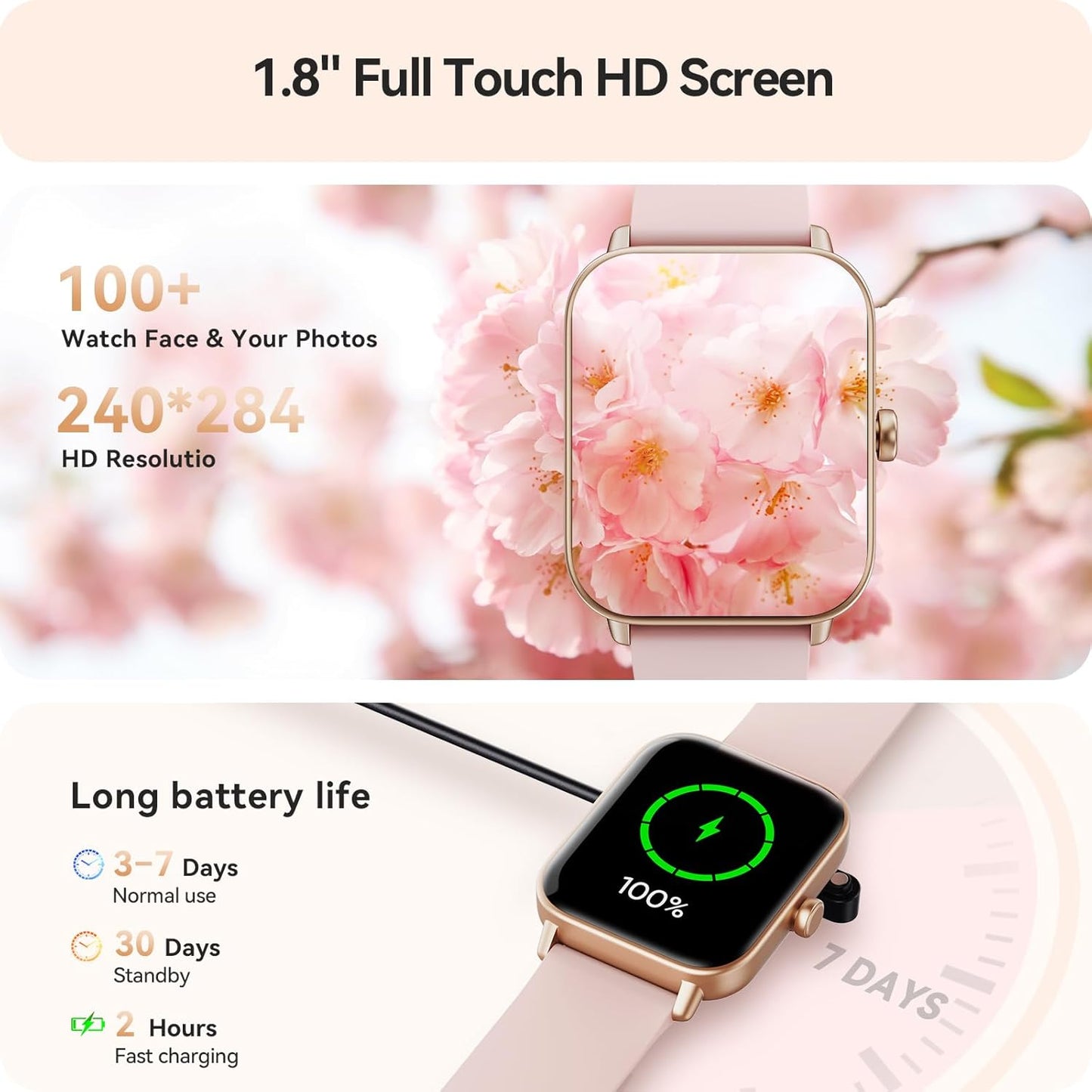 Women's Smartwatch for Android & iPhone – Bluetooth Calls, Heart Rate, SpO2 & Sleep Monitor with 100+ Sports Modes