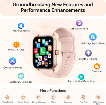 Women's Smartwatch for Android & iPhone – Bluetooth Calls, Heart Rate, SpO2 & Sleep Monitor with 100+ Sports Modes