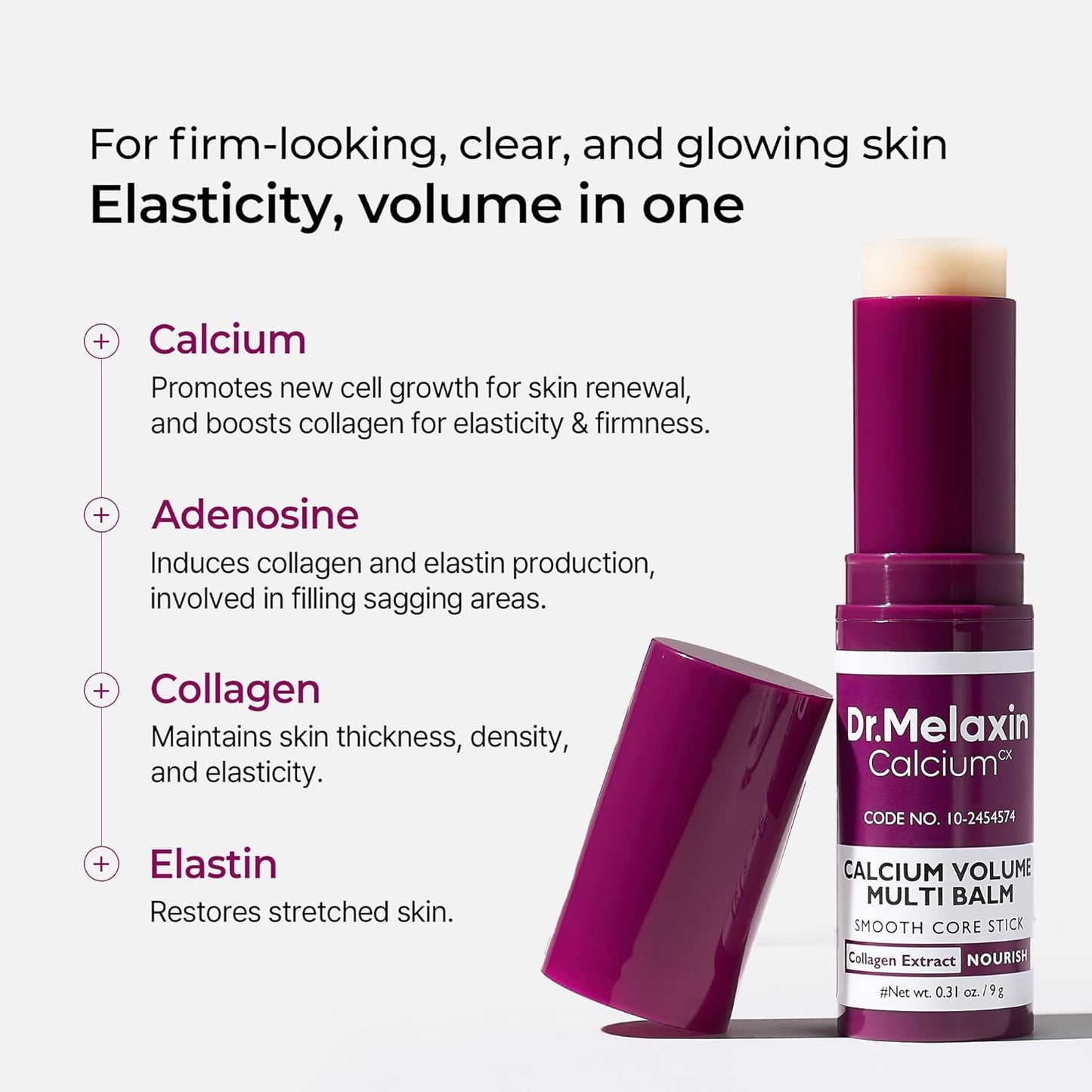 Dr.Melaxin Dr.Melaxin Collagen Multi Balm Stick – Korean Skincare Wrinkle Repair Balm with Calcium & Adenosine for Eyes, Neck & Face, Firming Treatment for Sagging Skin, 0.31 oz