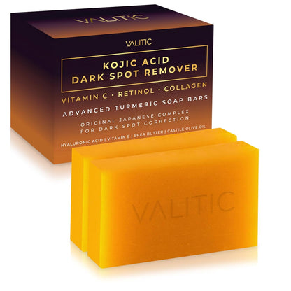 VALITIC VALITIC Kojic Acid Dark Spot Remover Soap Bars – Vitamin C, Retinol, Collagen & Turmeric Soap with Hyaluronic Acid, Shea Butter & Olive Oil for Brighter Skin, 2-Pack