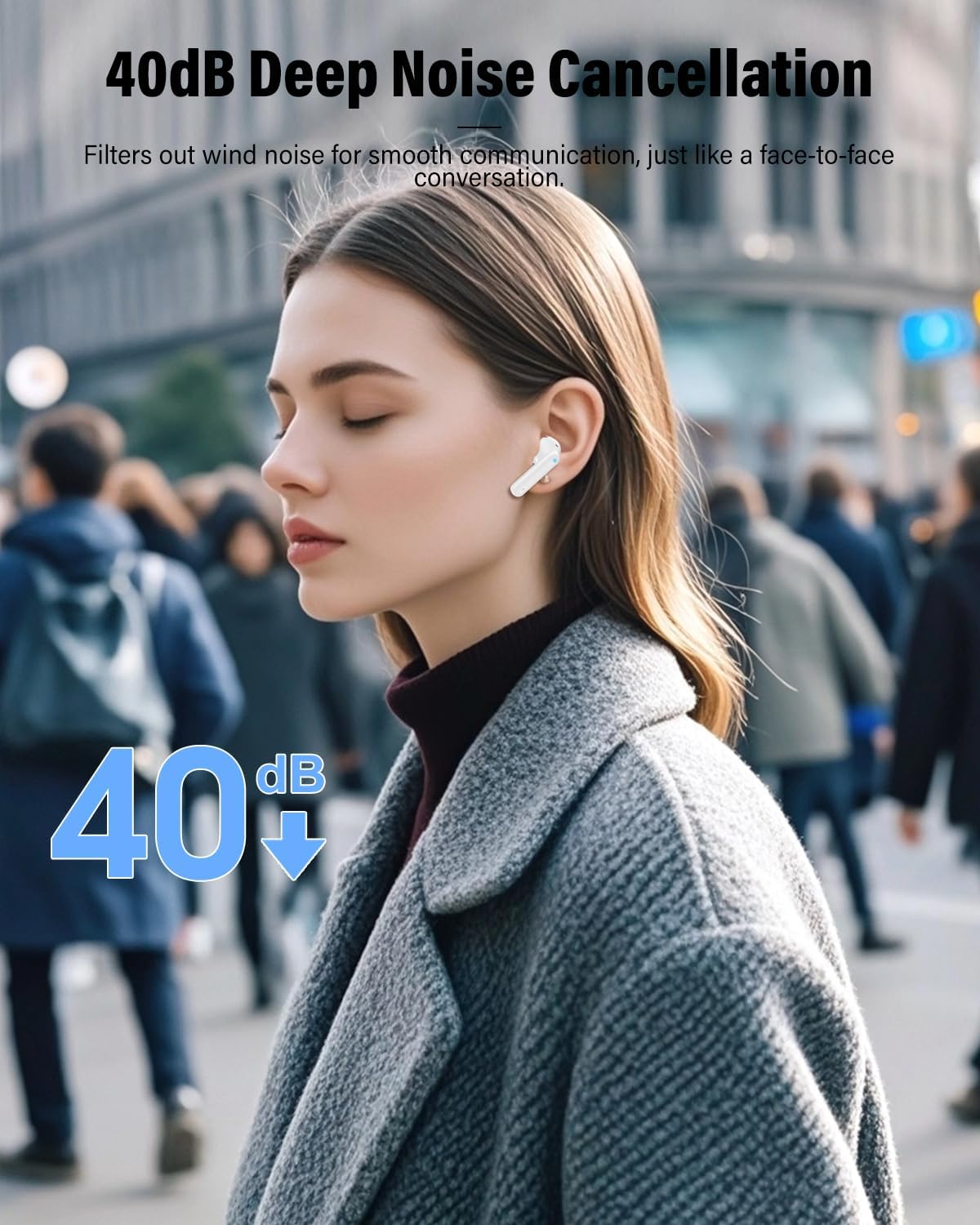 Wireless Earbuds Bluetooth 5.4 – In-Ear Headphones with Noise-Cancelling Microphone, Deep Bass Stereo Sound, LED Display, IP7 Waterproof Earphones for Phones, Sports, Laptop & Everyday Use, White