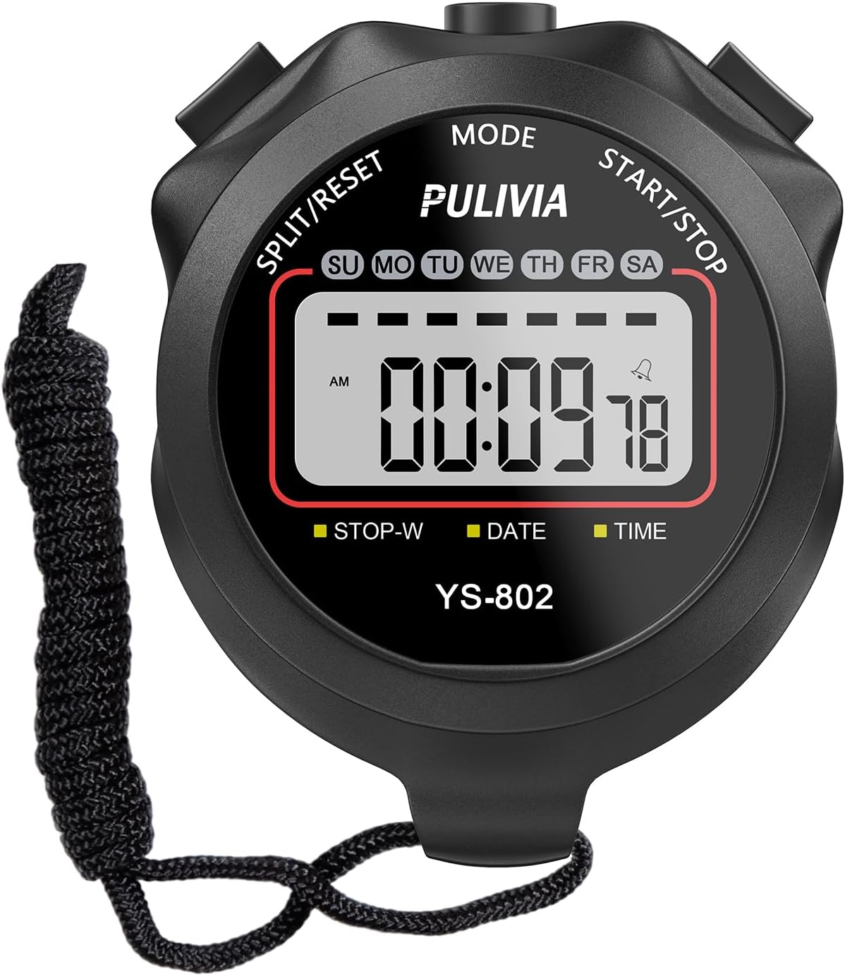 Sports Stopwatch Timer – Digital Single Lap Split Stopwatch for Kids, Coaches & Athletes, Easy-to-Read Timer for Swimming, Running, Training & Sports Activities, Black