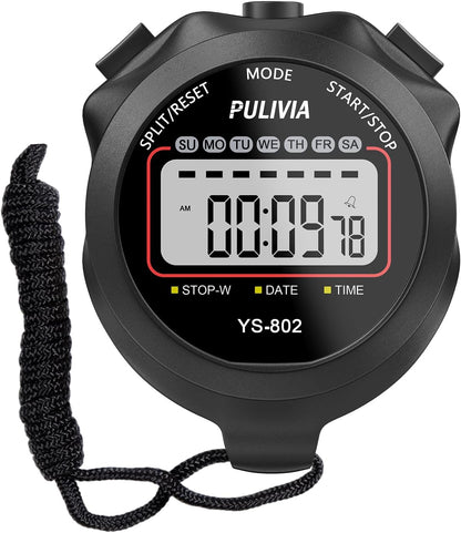 Sports Stopwatch Timer – Digital Single Lap Split Stopwatch for Kids, Coaches & Athletes, Easy-to-Read Timer for Swimming, Running, Training & Sports Activities, Black