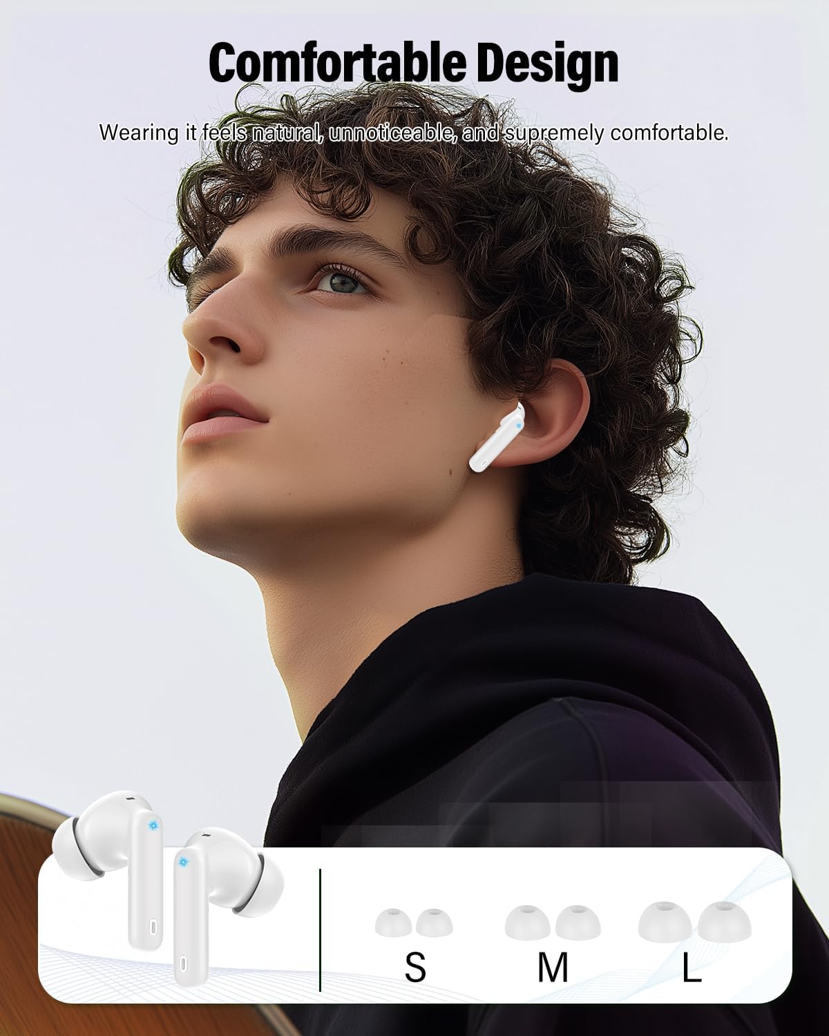 Wireless Earbuds Bluetooth 5.4 – In-Ear Headphones with Noise-Cancelling Microphone, Deep Bass Stereo Sound, LED Display, IP7 Waterproof Earphones for Phones, Sports, Laptop & Everyday Use, White