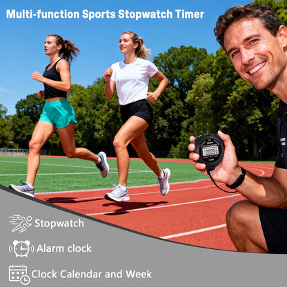 Sports Stopwatch Timer – Digital Single Lap Split Stopwatch for Kids, Coaches & Athletes, Easy-to-Read Timer for Swimming, Running, Training & Sports Activities, Black