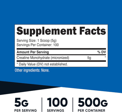 Nutricost Nutricost Creatine Monohydrate Powder – Micronized Unflavored Creatine Supplement, 5000mg (5g) Per Serving, 100 Servings for Strength, Performance & Recovery, 500g (17.9 oz)