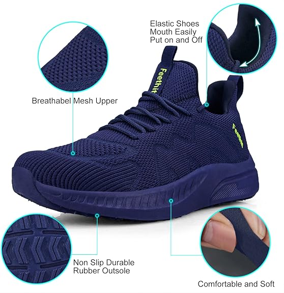 Feethit Feethit Men's Walking & Running Shoes – Lightweight Breathable Slip-On Sneakers with Non-Slip Sole for Gym, Tennis & Everyday Comfort