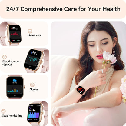 Women's Smartwatch for Android & iPhone – Bluetooth Calls, Heart Rate, SpO2 & Sleep Monitor with 100+ Sports Modes