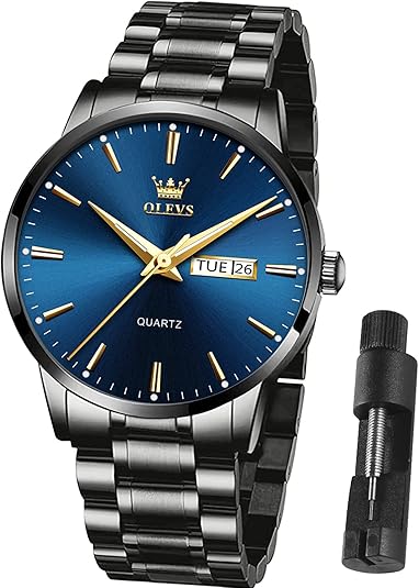 OLEVS OLEVS Men's Gold Watch – Waterproof Stainless Steel Luxury Dress Watch with Date Display, Lightweight Classic Wristwatch for Business & Casual Wear, White, Blue & Green Dial Options