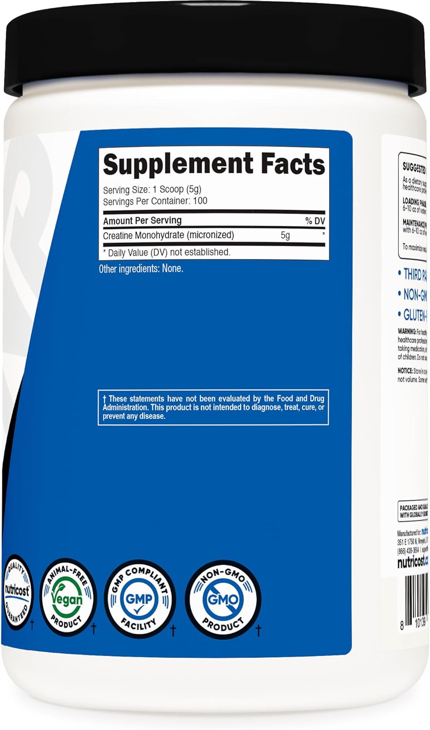 Nutricost Nutricost Creatine Monohydrate Powder – Micronized Unflavored Creatine Supplement, 5000mg (5g) Per Serving, 100 Servings for Strength, Performance & Recovery, 500g (17.9 oz)