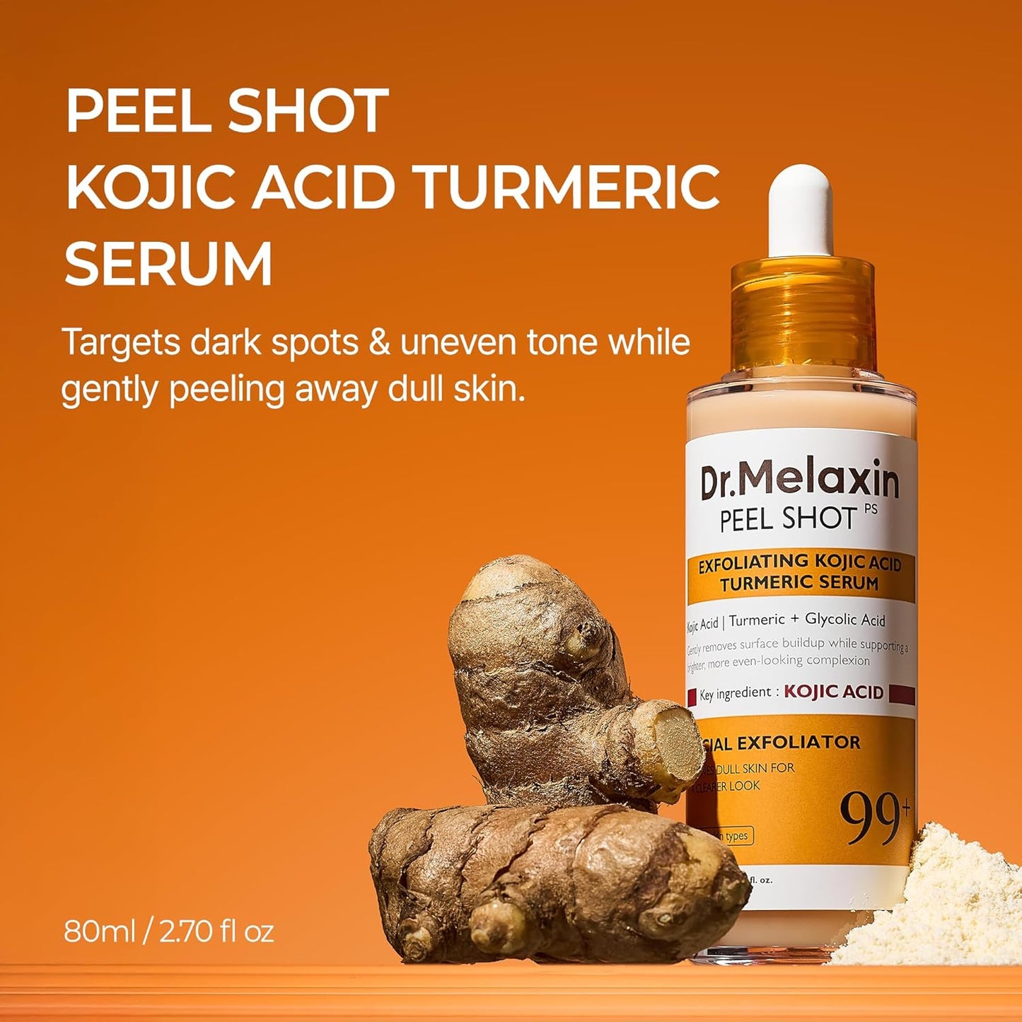 Dr. Melaxin Dr. Melaxin Peel Shot Serum – Kojic Acid, Turmeric, AHA/BHA & Niacinamide Dark Spot Corrector for Brightening, Exfoliating & Even-Tone Skin, 80 mL / 2.70 fl oz