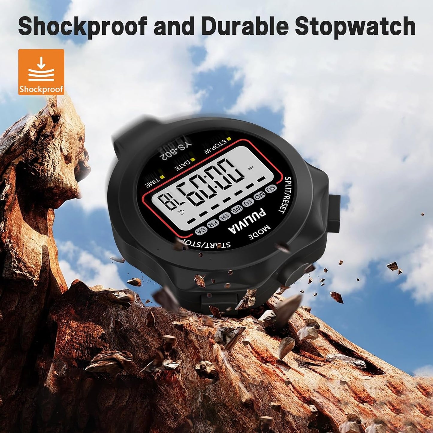 Sports Stopwatch Timer – Digital Single Lap Split Stopwatch for Kids, Coaches & Athletes, Easy-to-Read Timer for Swimming, Running, Training & Sports Activities, Black