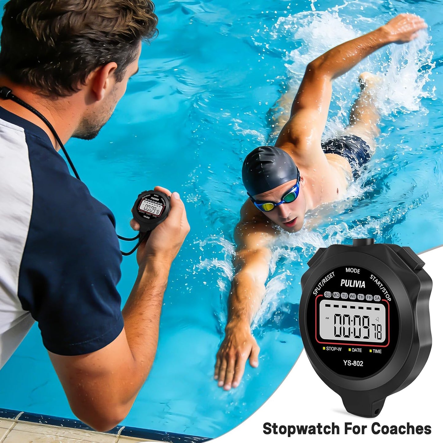 Sports Stopwatch Timer – Digital Single Lap Split Stopwatch for Kids, Coaches & Athletes, Easy-to-Read Timer for Swimming, Running, Training & Sports Activities, Black