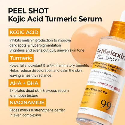 Dr. Melaxin Dr. Melaxin Peel Shot Serum – Kojic Acid, Turmeric, AHA/BHA & Niacinamide Dark Spot Corrector for Brightening, Exfoliating & Even-Tone Skin, 80 mL / 2.70 fl oz