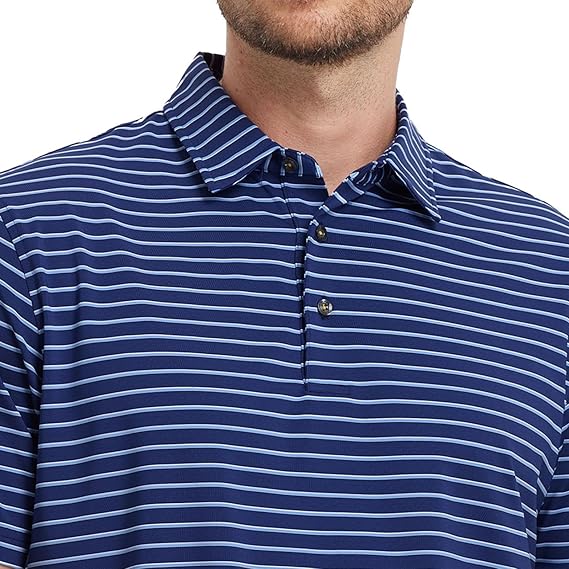 M MAELREG M MAELREG Men's Golf Polo Shirt – Moisture-Wicking Striped Dry-Fit Performance Shirt, Breathable Short Sleeve Polo for Golf, Sports, Work & Business Casual Wear