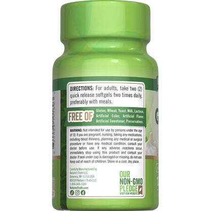 Nature’s Truth® Odorless Garlic 2400mg Softgels — 120 Count, Daily Heart & Wellness Support